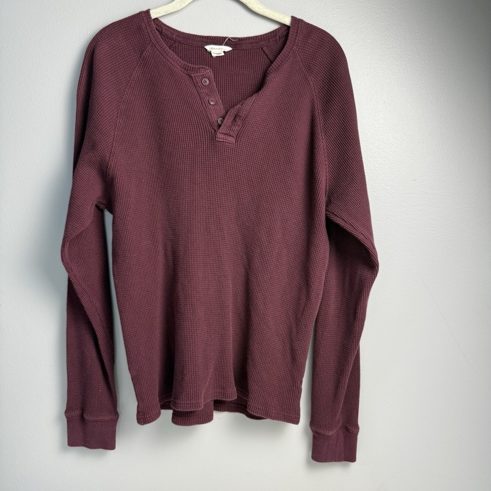 Aeropostale Men's Red Waffle Knit Henley Long Sleeve Shirt Size M